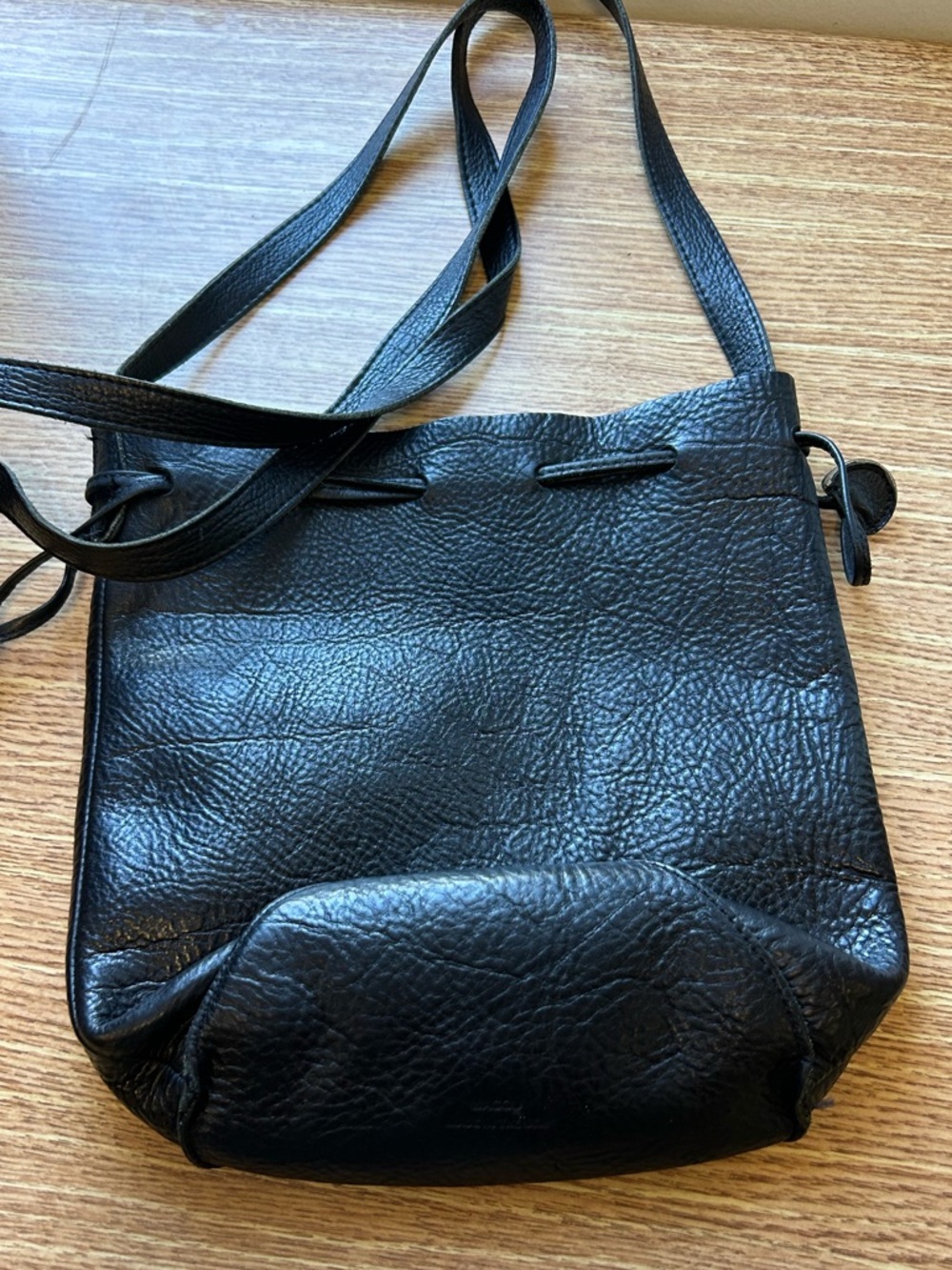 Baggu Classic Black Leather Crossbody Bag purse made in USA